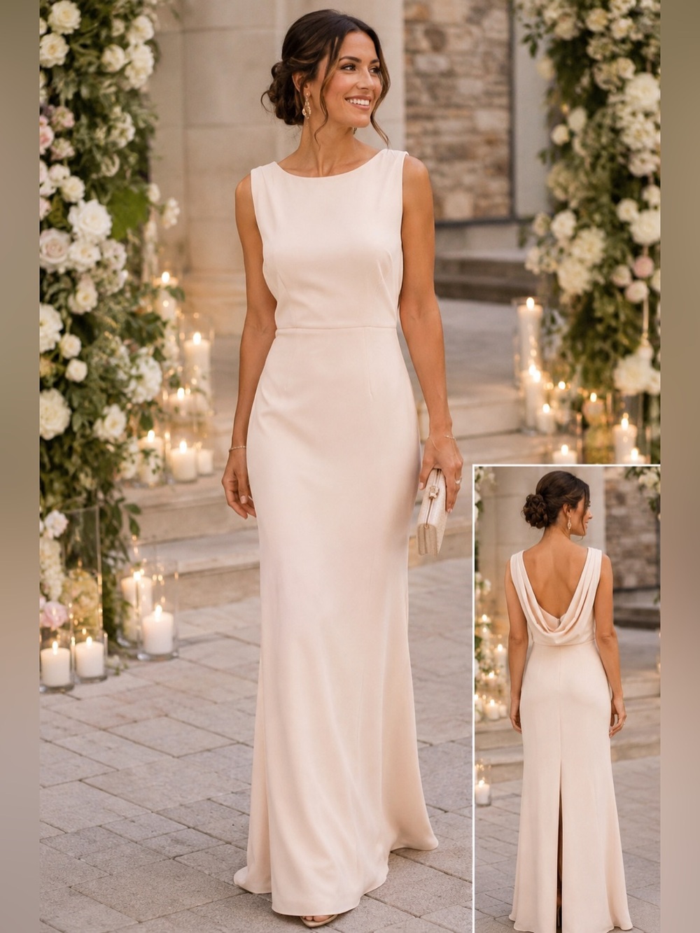 Lulu's Women's Soft Blush Pink Sleeveless Back Drape Stretch Maxi Gown L